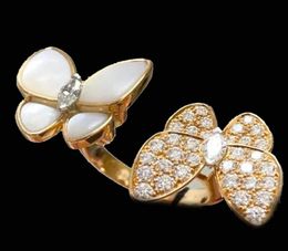 Hongrui61 2022 New Fashion Classic Lucky 4 Clover Open Butterfly Band Ring S925 18K Gold Diamond Women039s and Girls Valentine4122161