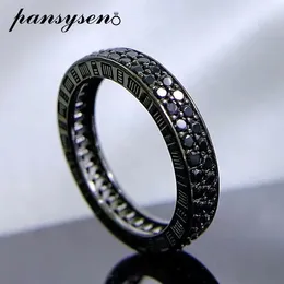 Cluster Rings PANSYSEN 925 Sterling Silver Round Cut Created Obsidian Black Gemstone For Women Men Vintage Fine Jewelry Wholesale