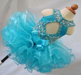 Real cute blue toddler kids girls pageant dresses beads crystal cupcake glitz ball gown prom party dress9412319