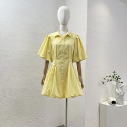 Party Dresses 2024 Summer High Quality Simkhai Yellow Half Lantern Sleeve Puffed Hem Women Mini Dress