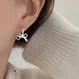 Dangle Earrings Women Statement Sweet Bowknot Hoops Ear Buckle Silver Colour Aesthetics Lady Valentine Gift Party Wedding Jewellery