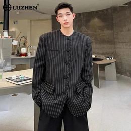 Men's Suits LUZHEN Stylish Elegant Stripe Printer Blazers Jacket Korean Trendy Harajuku Design Versatile Shoulder Pad Coat 2024 LZ2494