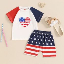 Clothing Sets FOCUSNORM 0-18M Infant Baby Boys Independence Day Clothes Colour Patchwork Letter Heart Embroidery Tops Star Shorts