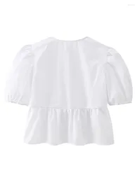 Women's Blouses Women Y2k Tie Front Tops Peplum Babydoll Top Short Puff Sleeve Cute Going Out Solid Coquette