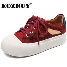 Casual Shoes Koznoy 3.5CM Suede Genuine Leather Soft Flats Lady Loafers Lace Up Women Summer Breathable Ladies Comfy Fashion