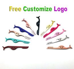 Whole High quality professional gradient Colour Custom Logo False Eyelash Tweezer Applicator Clip3605650