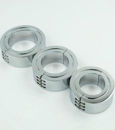 Cockrings Whole Stainless Steel Scrotum Ring Metal Locking Hinged Cock Ring Or Cbt Ball Stretchers Chrome Finish7810140