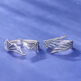 Cluster Rings Retro Angel Demon Wing Couples Ring Fashion Men Women Jewelry Vintage Ancient Silver Color Punk Hip Hop Adjustable Wholesale