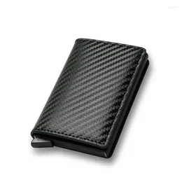 Wallets Fashion Carbon Fiber Anti-theft Package Metal Cards Box Men Wallet Holder PU Purse