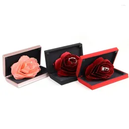 Jewelry Pouches Unique -Up Rose Wedding Engagement Ring Box Surprise Storage Holder Valentine's Day Female Gift