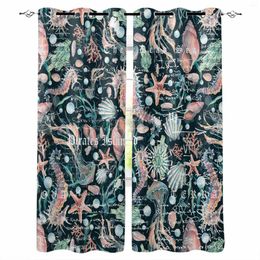 Curtain Summer Ocean Seahorse Starfish Curtains For Windows Drapes Modern Printing Living Room Bedroom