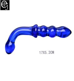 EJMW Pyrex Glass Dildo Artificial Penis Dick Crystal Anal Bead Butt Plug Sex Toys For Women Female Crystal Glass Dildo Blue Y181023800104