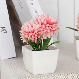 Decorative Flowers 1PC Desktop Artificial Chrysanthemum Potted Plants Home Restaurant Office Decoration