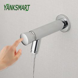 Bathroom Sink Faucets YANKSMART Luxury Faucet Chrome Polished Push Plated Self Closing Water Saving Delay Torneira Only Cold Tap
