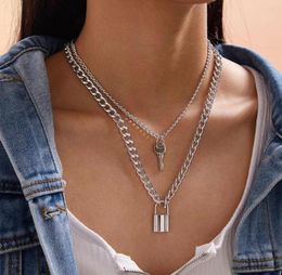 Chokers 2021 Fashion Punk Double Chain Golden Lock Key Pendant Statement Choker Necklace For Women Girl Bridal Party Jewelry Gift8775047