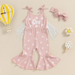 Clothing Sets Baby Girl 1st 2nd Birthday Outfit One Two Sleeveless Romper Jumpsuit Bell Bottom Overalls Pants Summer Clothes