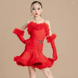 Stage Wear Fashion National Standard Latin Dance Professional Dresses Red Sleeveless Dress Girls Samba Chacha Dancing Wear10206