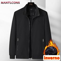 Men's Jackets Fleece Lining Business Winter Jacket Autumn Thermal Warm Coats Windbreak Casual Solid Black