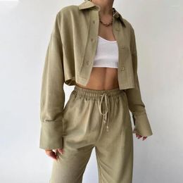 Women's Two Piece Pants Women Jacket Set Stylish Suit Chic Turn-down Collar Loose Single-breasted Cardigan Coat High Waist Wide