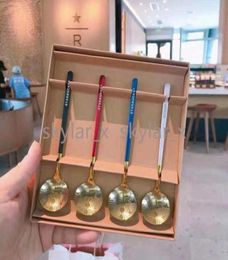 4pcs Set Gift Box Package s Spoon Stainless Steel Coffee Milk Small Round Dessert Mixing Fruit Spoons Factory Supply3618390