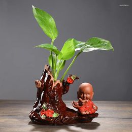 Vases Creative Glazed Pottery Water Planting Tabletop Vase The Little Monk Tea Pet Home Decoration Flower Pots Ceramic Handiwork