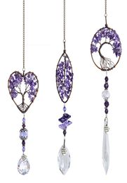 Round Natural stone amethyst tree of life Heart wall hanging Pendant Door Garden home decor Arts Ornament7371642