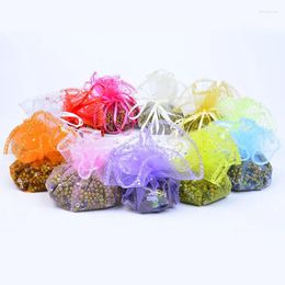 Shopping Bags 100pcs/lot 25cm Round Drawstring Organza Christmas Chocolate Candy Bag Wedding Party Gift Packaging Pouches 12 Colors