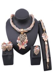 African Dubai Gold Color Leaves Crystal Necklace Earrings Ring Bracelet Jewelry Sets For Women Bridal Party Set8036136