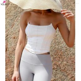 Women's Tanks VOLALO Party Satin Sexy Square Neck Corset Women Crop Tops Backless Bandage Bustier Tank Top White 2024 Harajuku Y2k Clothes