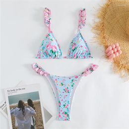 Women's Swimwear Sexy Floral Bikinis 2024 Woman Swimsuit Female Brazilian Halter Micro Thong Set Women Bathing Suits Beach Wear