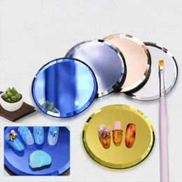 1Pc Mirror Empty Nail Art Palettes Plate Round Glass Nail Art Display Tray Board Holder Gel Polish Drawing Colour Mixing Palette