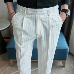 Men's Suits Spring/Summer Korean Straight Suit Pants For Men Striped Casual Business Office Social Trousers Clothing 2024