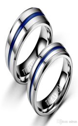 Stainless Steel Blue Ribbon Groove Band Rings Wedding Ring Gift Fashion Jewellery for Women Men Will and Sandy DropShip 0804746796743