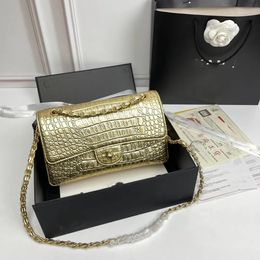 7A Designer women's bag Mirror Crocodile Classic Double Flag Bag Caviar Lambskin Leather Purse Shoulder Chains Leather Women Handbag Serial Code 25.5cm With box