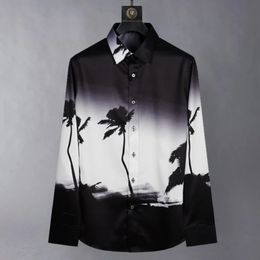 Brand Coconut Tree Printed Shirt for Men Summer Holiday Hawaiian Shirt Long Sleeve Slim Fit Casual Business Dress Shirts 2024