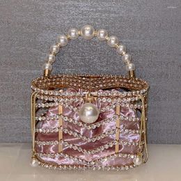 Drawstring Glitter Evening Bag Shiny Rhinestone Diamond Bucket Pearl Handbag Wedding Party Clutch Purse Women Shoulder Crossbody