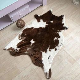 Carpets Simulated Cow Pattern Plush Carpet Bedroom Floor Rug Supple Cushion Decorative Area Rugs Washable Imitation Fluff Mats