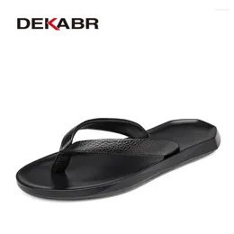 Slippers DEKABR Summer Beach High Quality Genuine Leather Flip Flop Comfortable Lightweight Outdoor Men Shoes