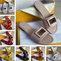 Famous 2023SS Summer F-Baguette Sandals Shoes Women Wide-band Slides Beach Casual Embellished Fashion Flip Flops Hollow Rubber Slippers