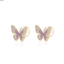 Greek Designer Butterfly Inlaid Purple Zircon Niche High-end Earrings Fashionable Light Luxury Two Wearing for Women 94na