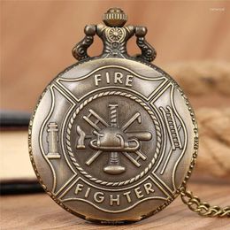 Pocket Watches Vintage Fire Fighter Design Men's Analog Quartz Watch Full Necklace Chain Clock Arabic Numeral Gift Reloj