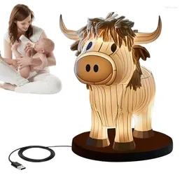 Table Lamps Cow Bedside Lamp For Bedroom Cute Light Animal Adults Highland Western Living Room