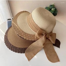 Berets 2024 Ladies Fashion Summer Casual Unisex Beach Jazz Sun Hat Panama Paper Straw Women Cap With Ribbon