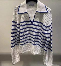 New sand * ro striped square neckline hollowed out contrasting color loose knit sweater top Size XS M/L