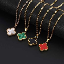 Necklace with Non Fading Chain and Double-sided Lucky Clover 18k Real Gold Lock Bone Chain FZQ5