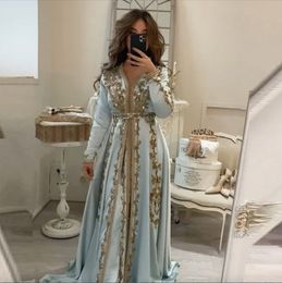 Blue Moroccan Kaftan 3D Lace Beaded Evening Dress Custom Vestido de Renda Groom Mother Formal Party Dress New Arrival