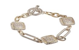 Real Gold Plated Two Tone 3 Square Cable Link Chain Toggle Bracelet TB0256060173