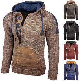 Men's Jackets Autumn And Winter Knitted Hooded Sweater Mens Colour Matching Slim Pullover Men