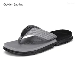 Slippers Golden Sapling Men's Leisure Beach Flip Flops Man Fashion Summer Shoes Retro Slides Casual Flop Claquettes Homme