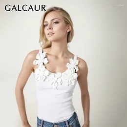 Women's Tanks GALCAUR Patchwork Appliques Slimming Tank Top For Women Round Neck Sleeveless Casual Minimalist Fashion Vests Female 2024